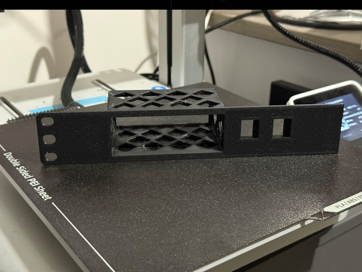 3D-printed rack-mount panel for network gear